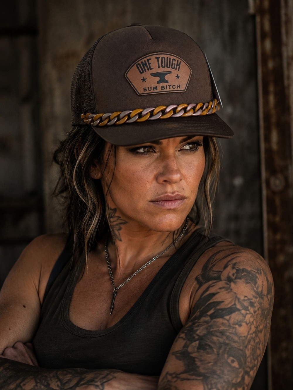 Trucker Hat - ONE TOUGH SUM....Brown with Chain Accent